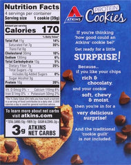 Atkins Chocolate Chip Protein Cookie close-up chips emphasizes chewy texture and chips