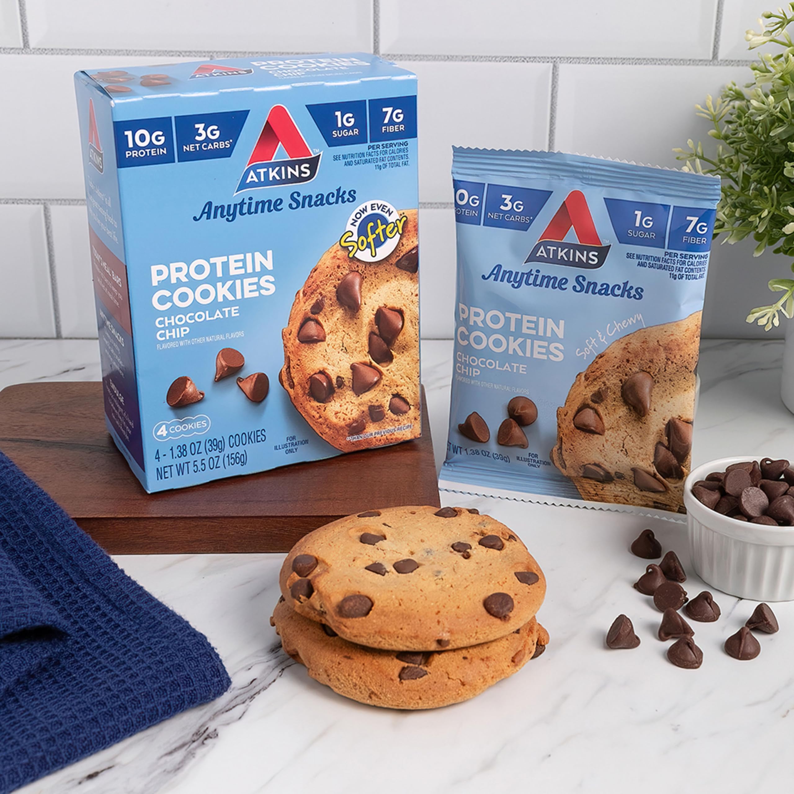 Atkins Chocolate Chip Protein Cookie in gym bag convenient post‑workout snack