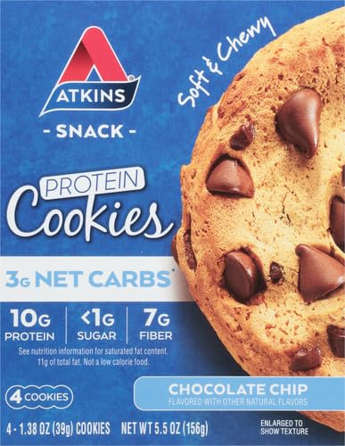 Atkins Chocolate Chip Protein Cookie on desk highlights a protein pick-me-up during busy days