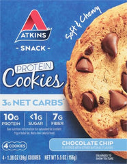 Atkins Chocolate Chip Protein Cookie on desk highlights a protein pick-me-up during busy days