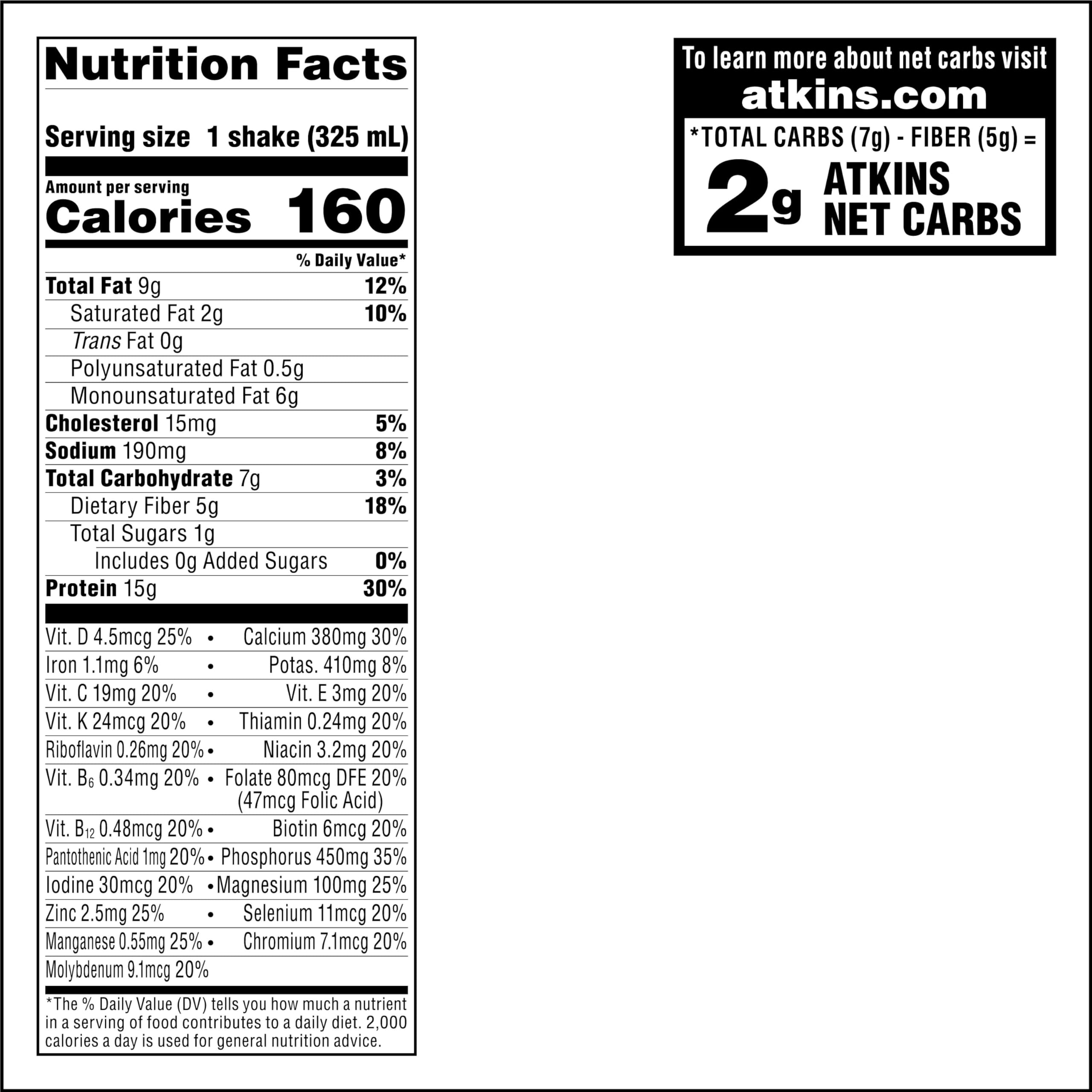 Nutrition facts for Atkins Creamy Cinnamon Swirl highlighting 2g net carbs