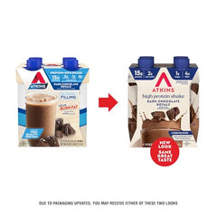 Atkins Dark Chocolate Royale bottle closeup highlighting flavor and nutrition