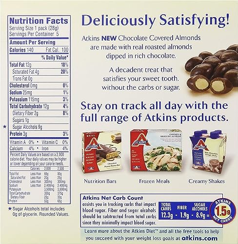Closeup of Atkins Endulge almonds dipped in chocolate for a satisfying crunch