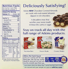 Closeup of Atkins Endulge almonds dipped in chocolate for a satisfying crunch