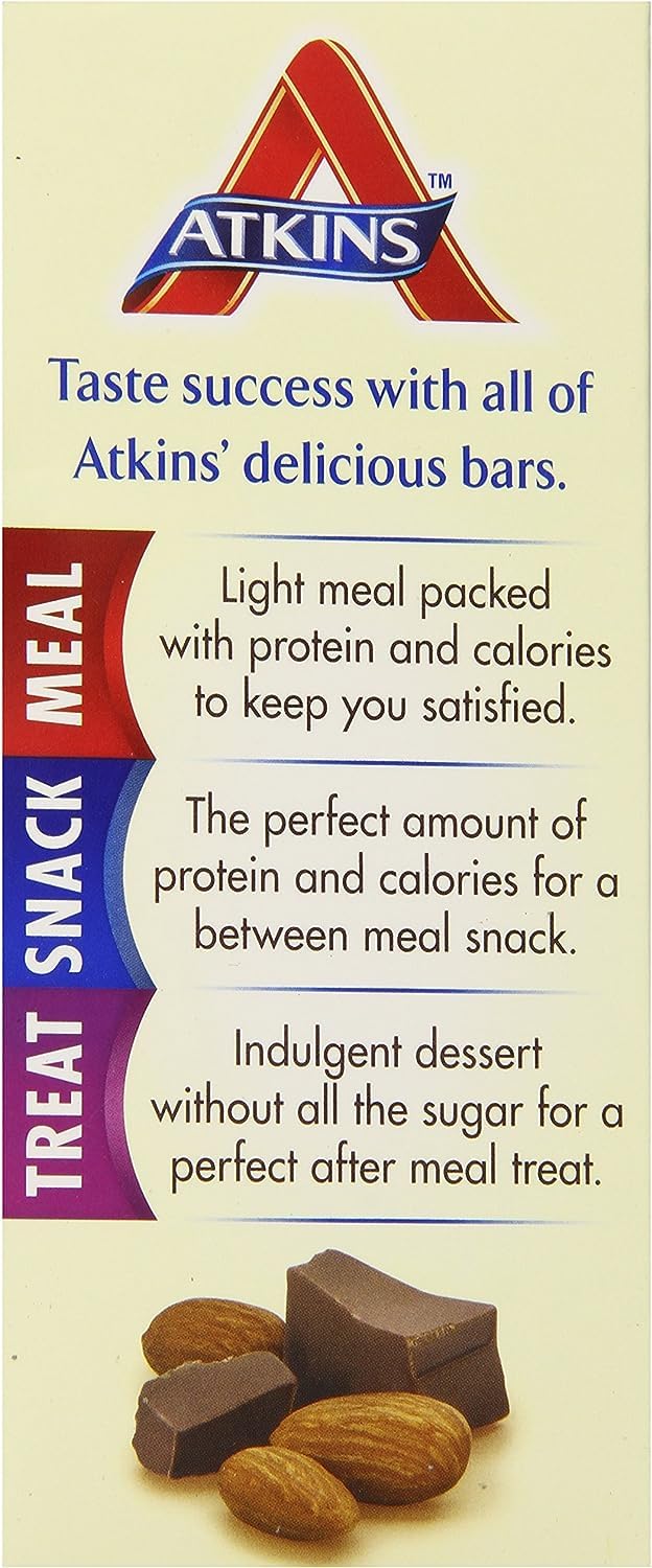Nutrition facts for Atkins Endulge chocolate-covered almonds showing protein and net carbs