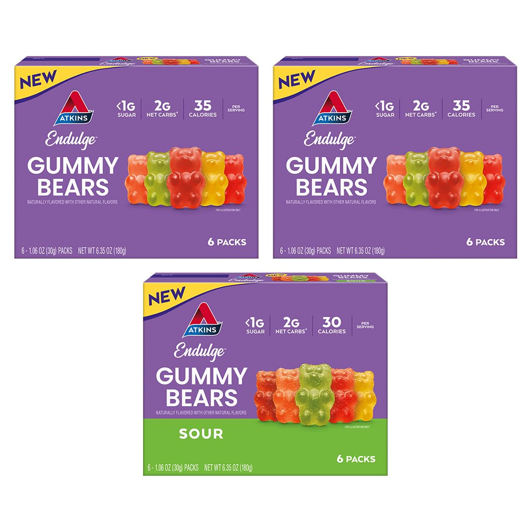 Atkins Endulge Gummy Bears sweet variety on display, keto-friendly snack option