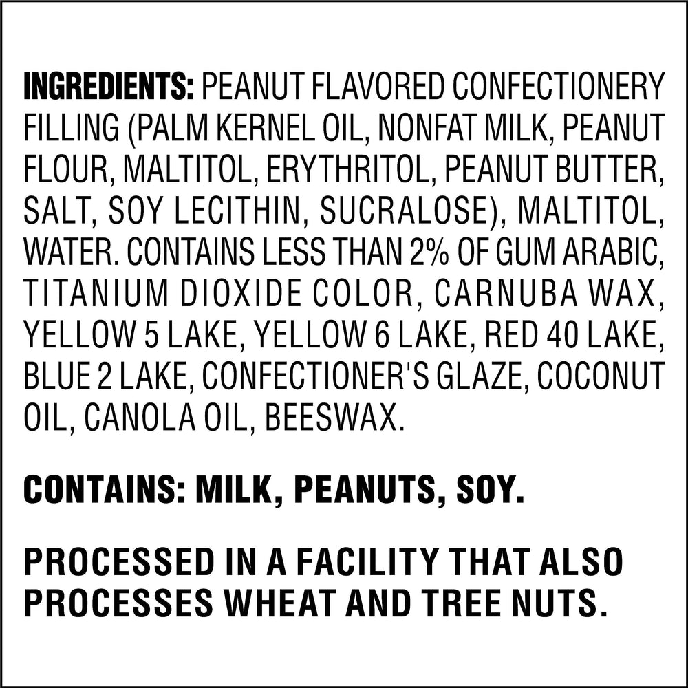 Ingredient list highlights peanut butter filling and quality ingredients