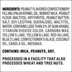 Ingredient list highlights peanut butter filling and quality ingredients