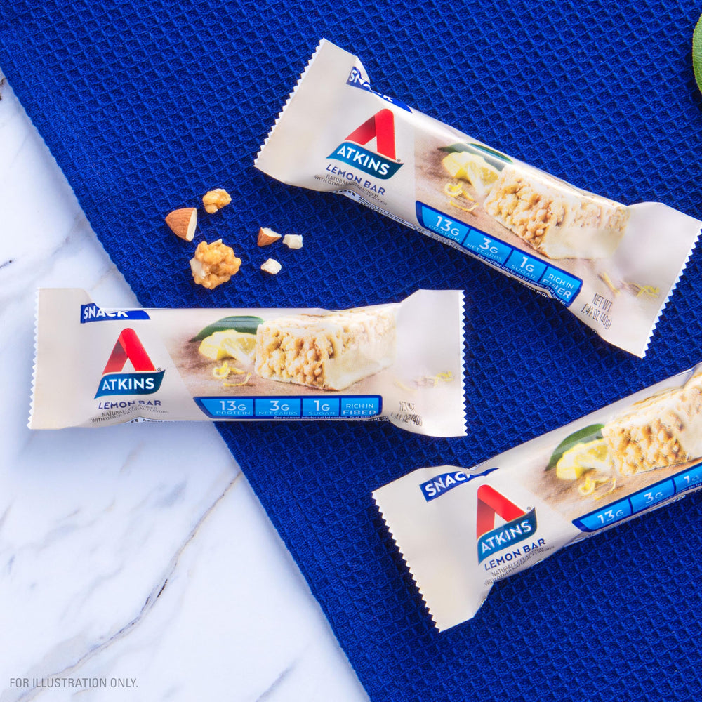 Atkins Lemon Snack Bar office lunchbox setup for busy days