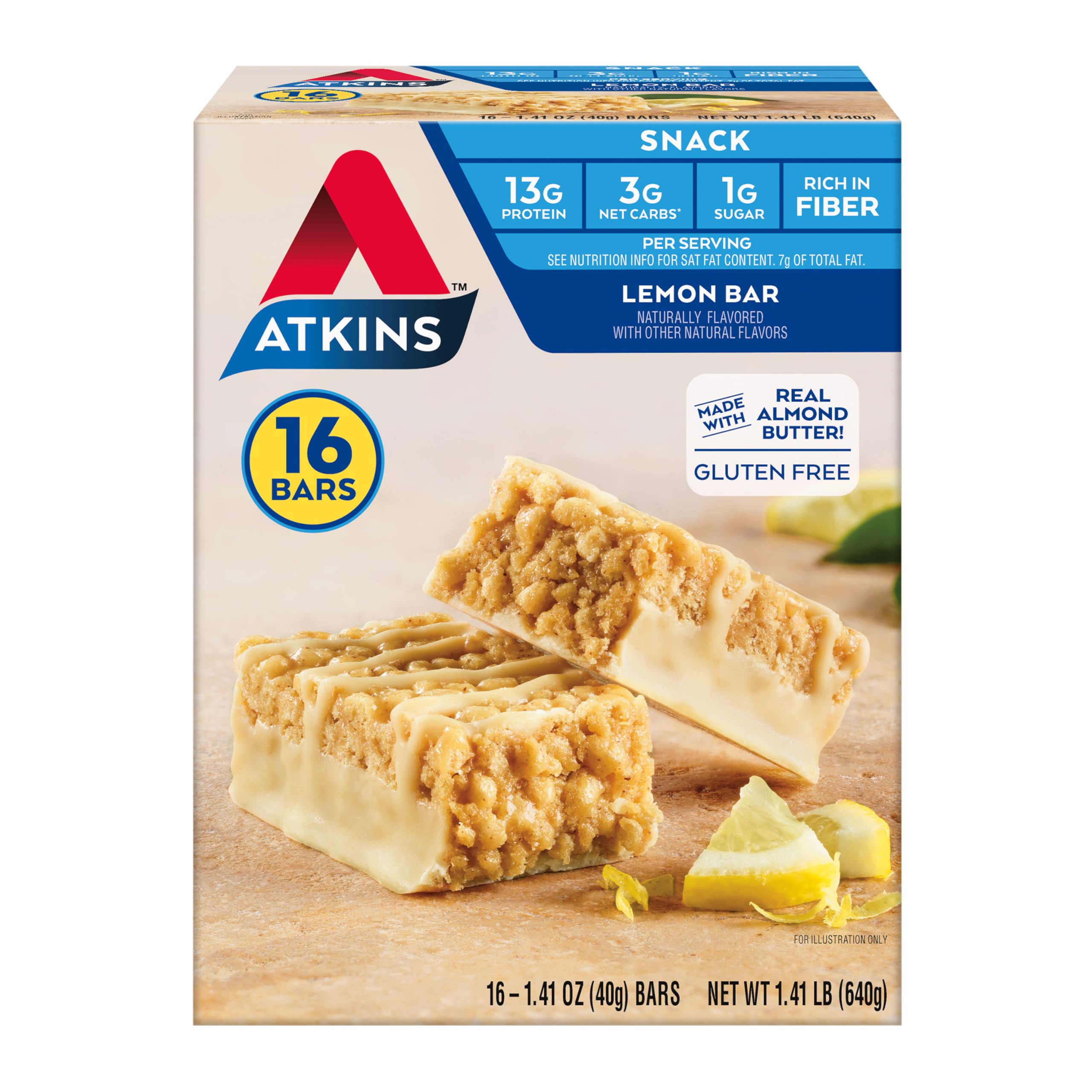 Atkins Lemon Snack Bar packaging on shelf highlights keto friendly convenience
