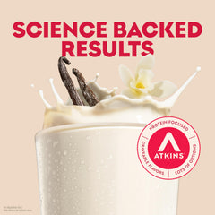 Atkins vanilla high-protein shake pour highlights convenient protein option
