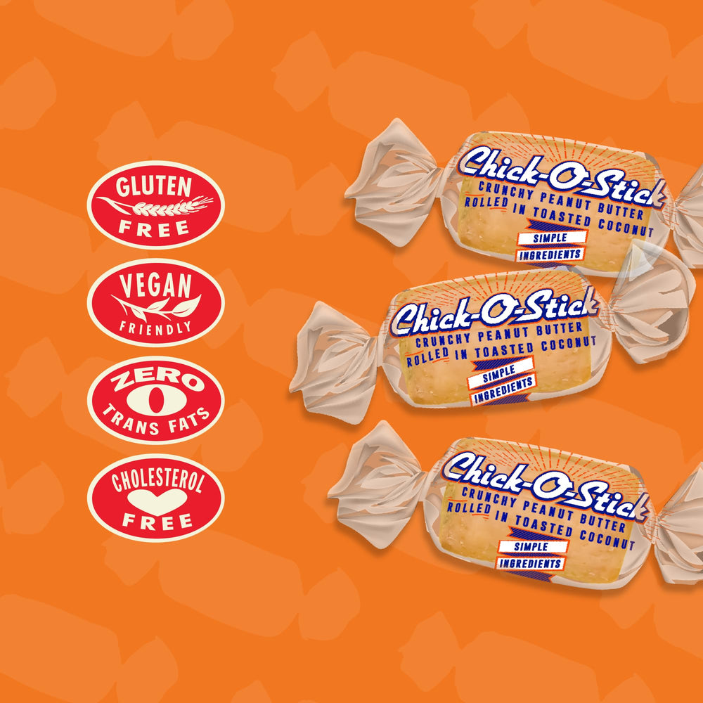 1 lb laydown bag of Atkinson's Chick-O-Stick for bulk snacking.