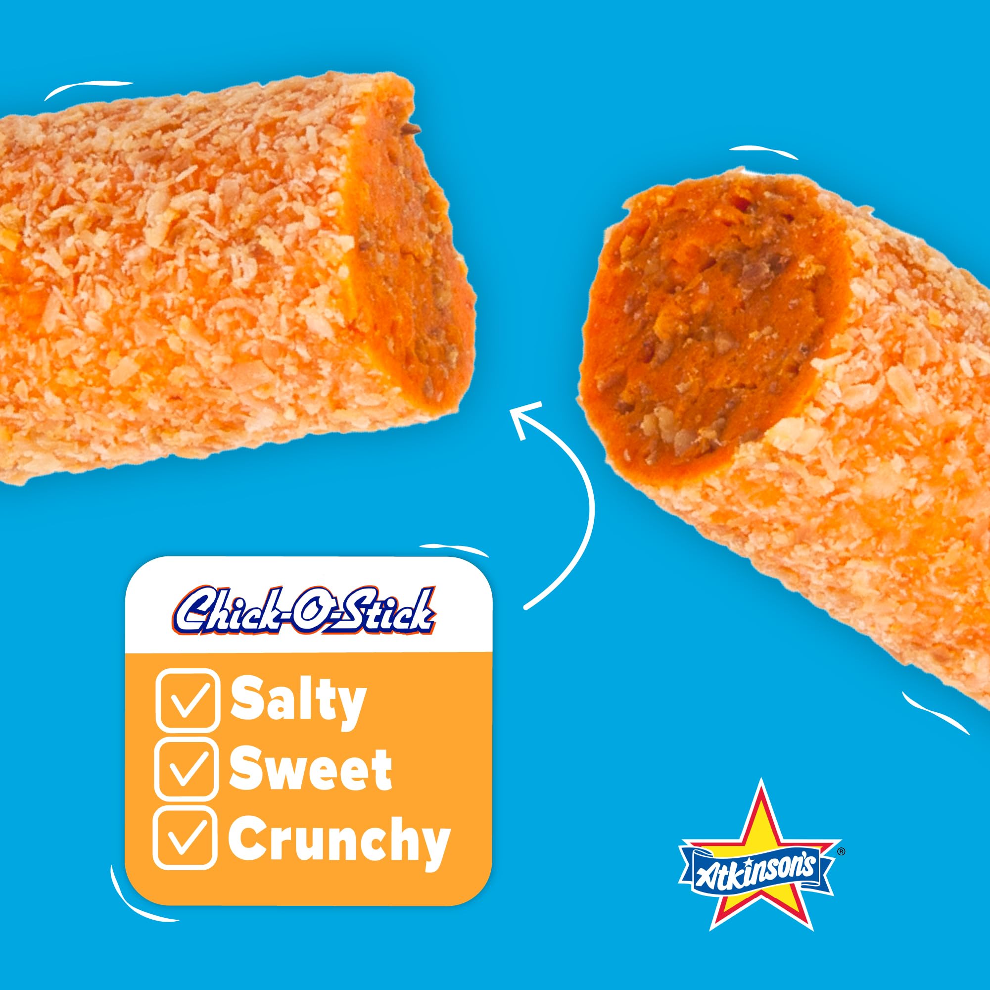 Atkinson's Chick o stick gluten-free labeling, vegan friendly.