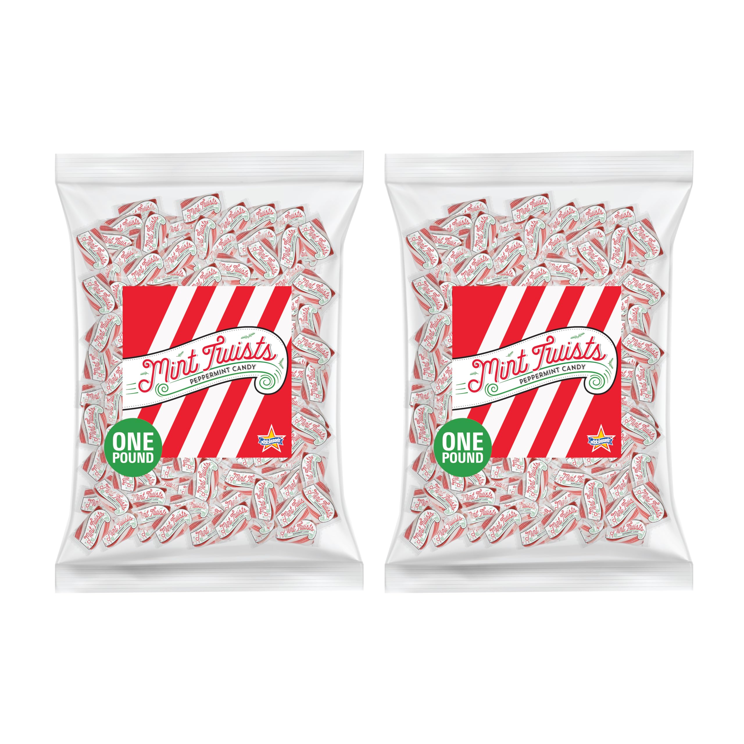 Atkinsons Natural Mint Twists bag, red and white candy, ideal for party buffets and gifts.