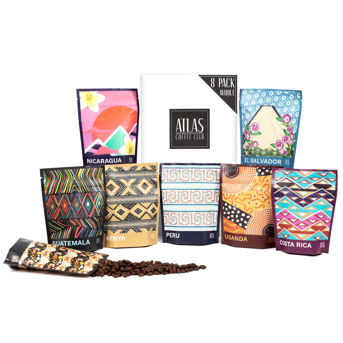 Atlas Coffee Club World Tour 8-pack sampler for exploring diverse single-origin coffees