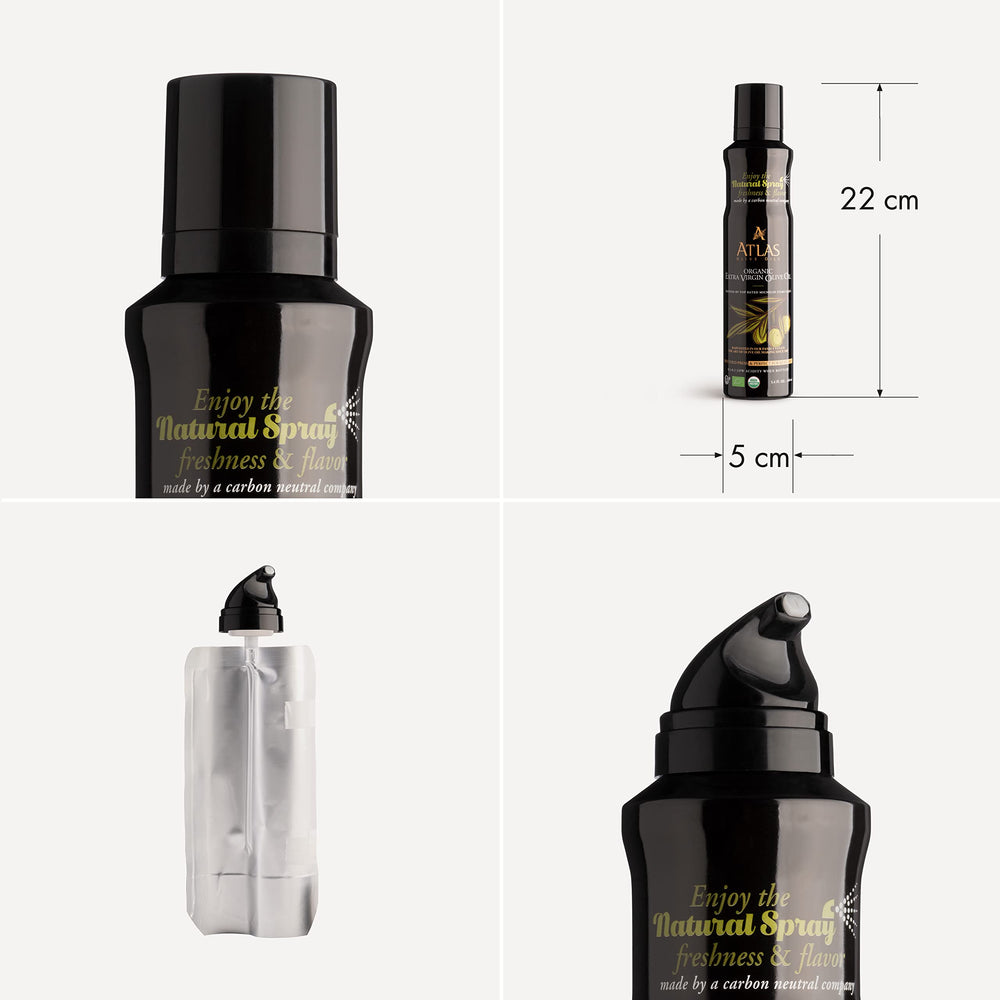 Atlas Olive Oil Spray in a hot pan for quick, healthy cooking