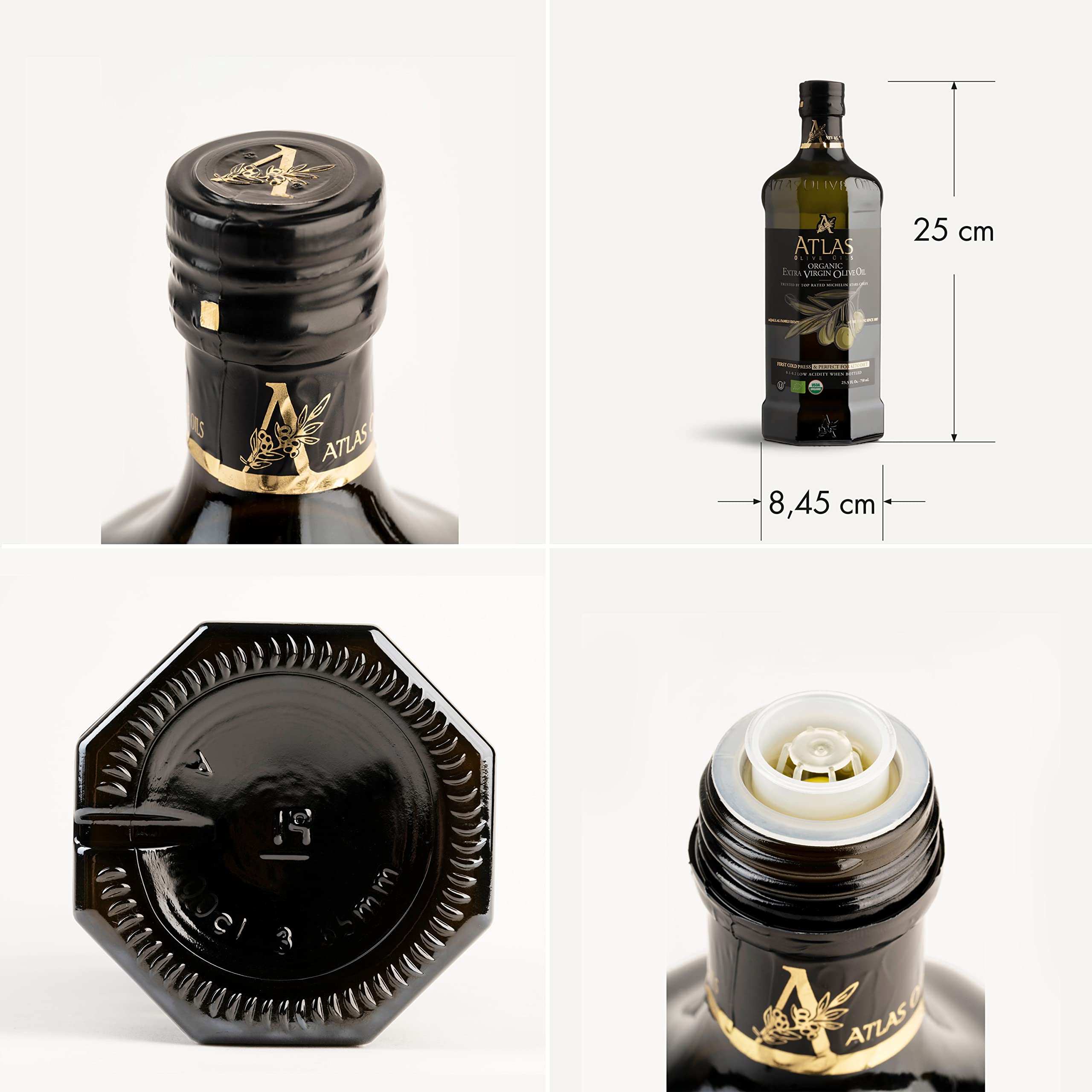 Atlas Olive Oils in kitchen scene ready for drizzling and finishing.