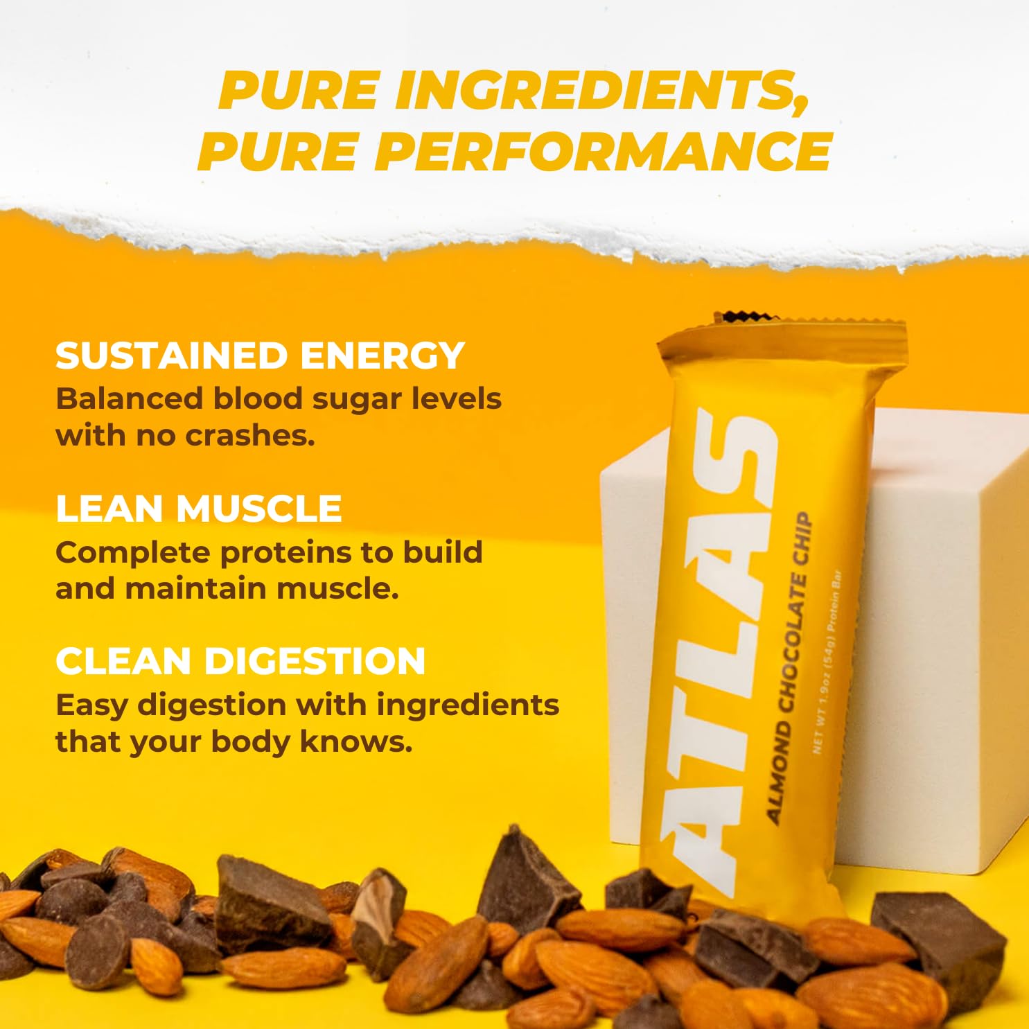 Atlas Real Food Protein Bar glucose-study-chart visually conveys lower glucose response vs bread