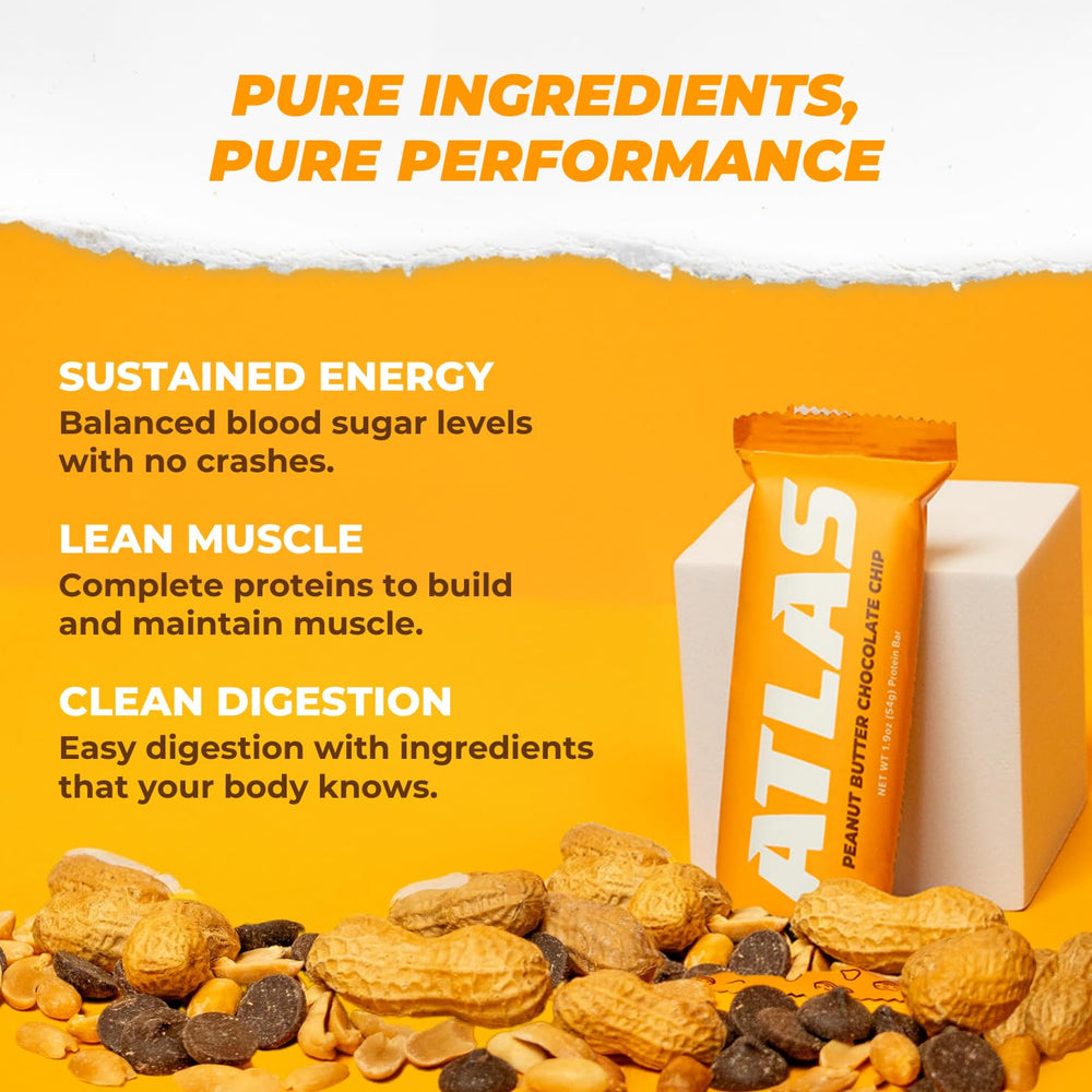 Atlas Real Food Protein Bar no artificial-sweeteners symbol highlighted for cleaner taste