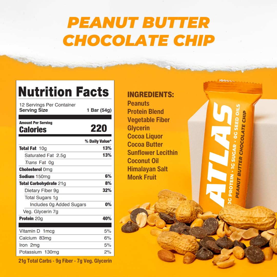 Atlas Real Food Protein Bar wrapper open reveals peanuts, signaling a ready-to-eat protein-packed option