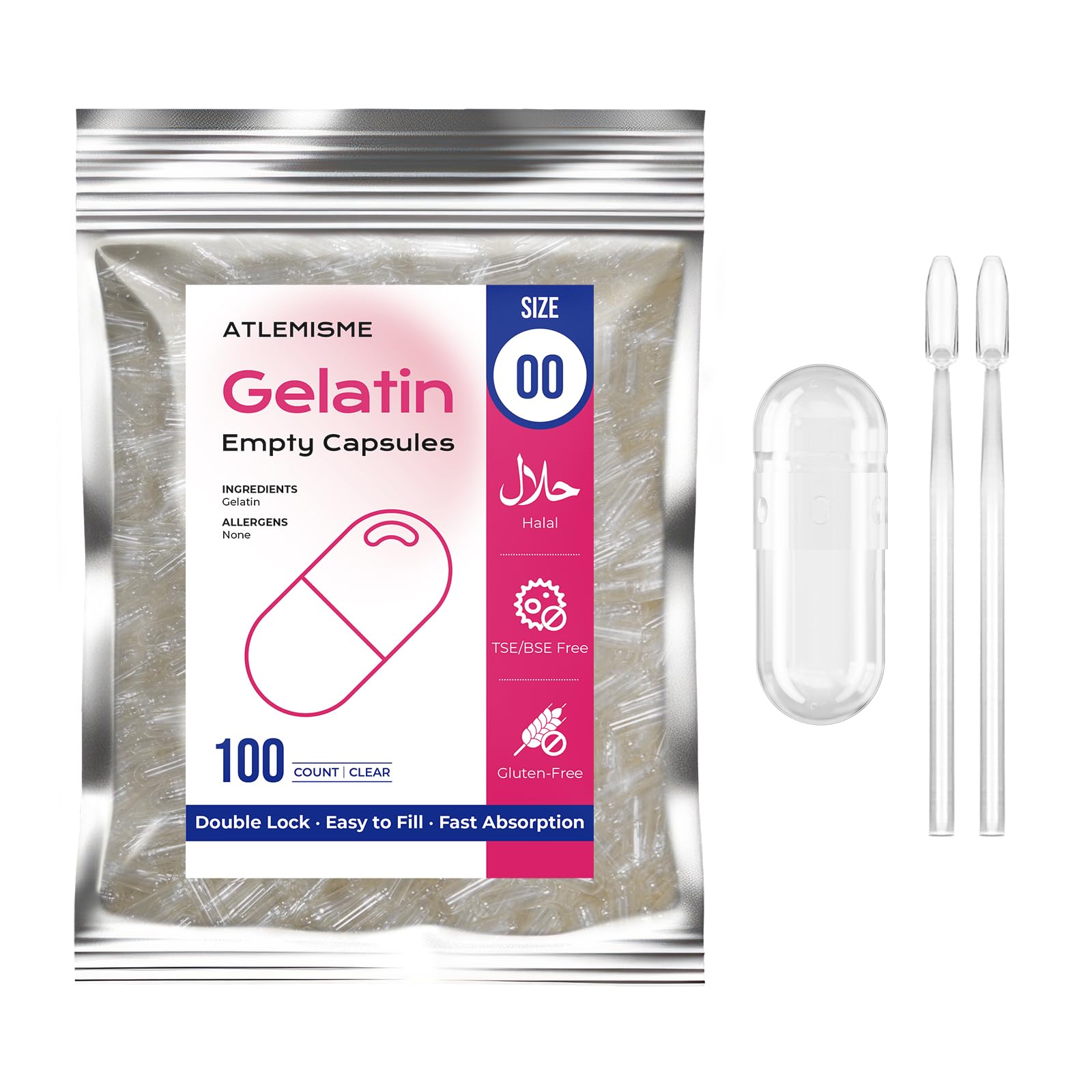 ATLEMISME empty capsules size 00 in a 100-count pack for DIY formulations.