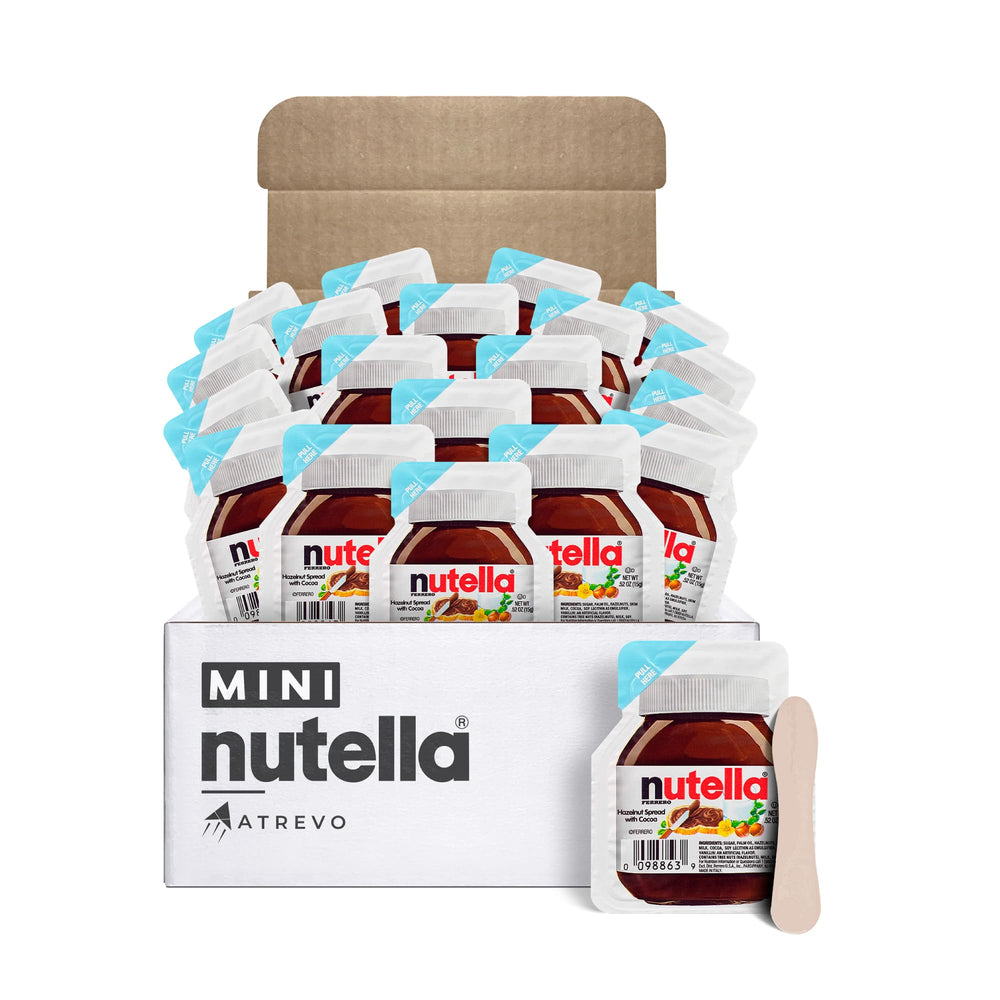 ATREVO Nutella mini cups 20-pack with spoons, ideal for gifting and sharing.