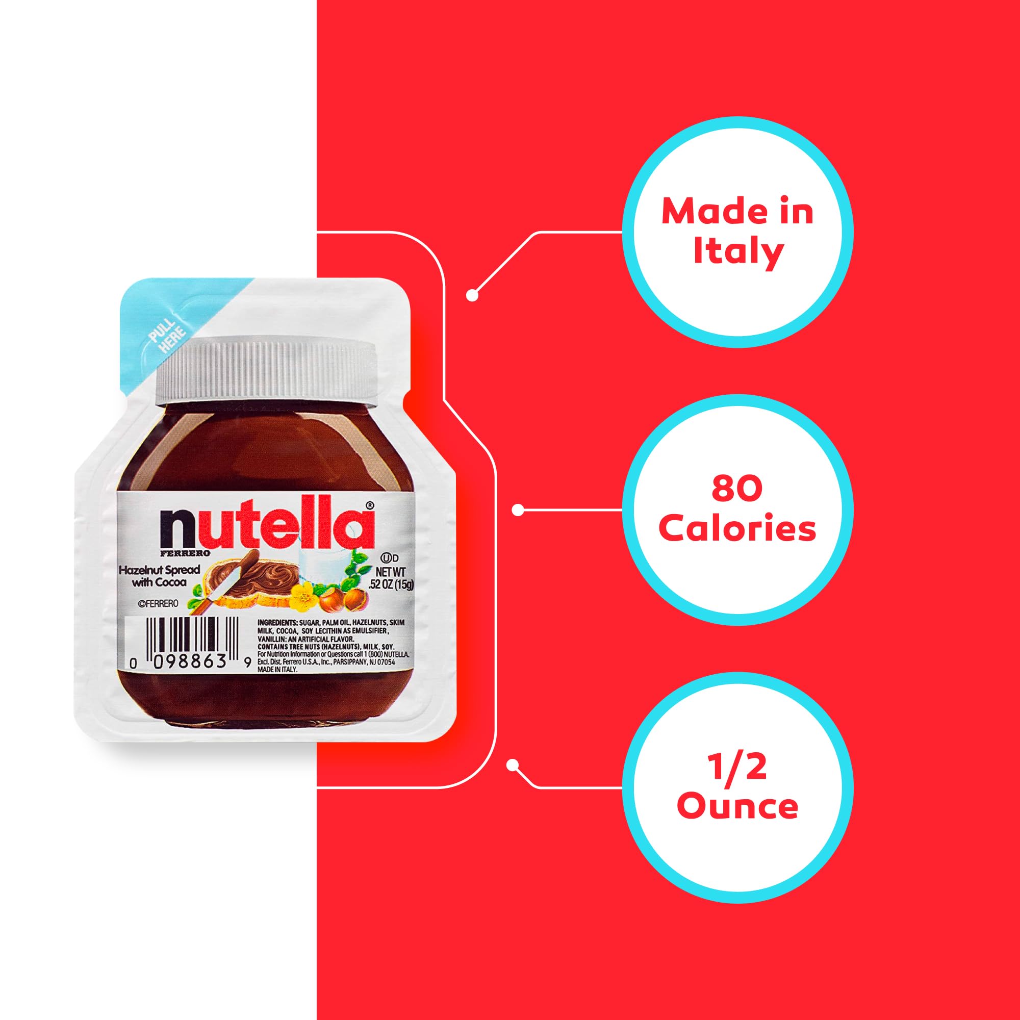 ATREVO Nutella mini cups with wooden spoons included for easy spreading.
