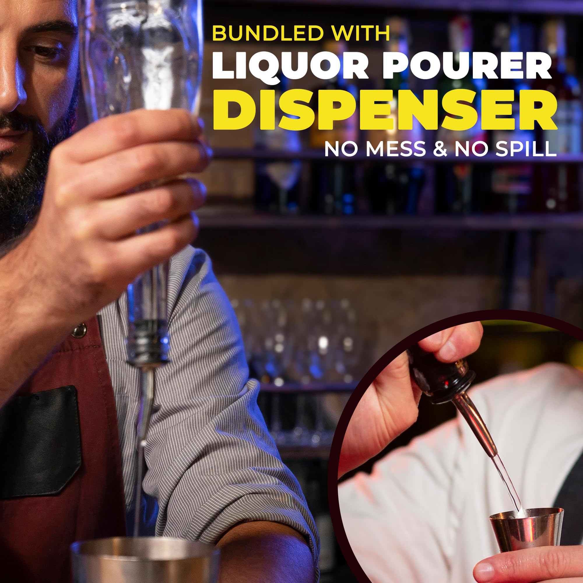 ATREVO pourer dispenser in action for mess-free cocktail crafting