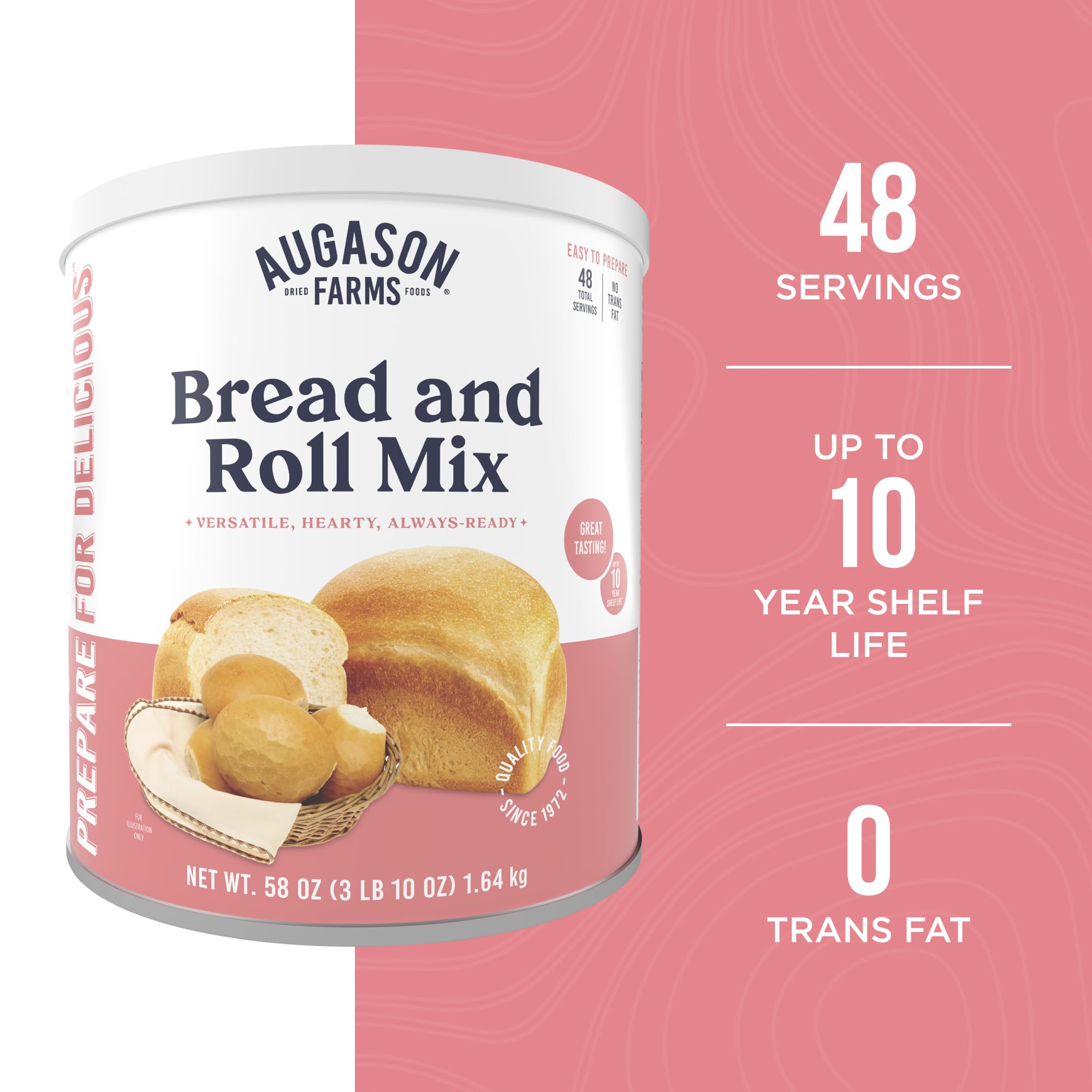 Augason Farms bread and roll mix can ingredients for versatile baking options
