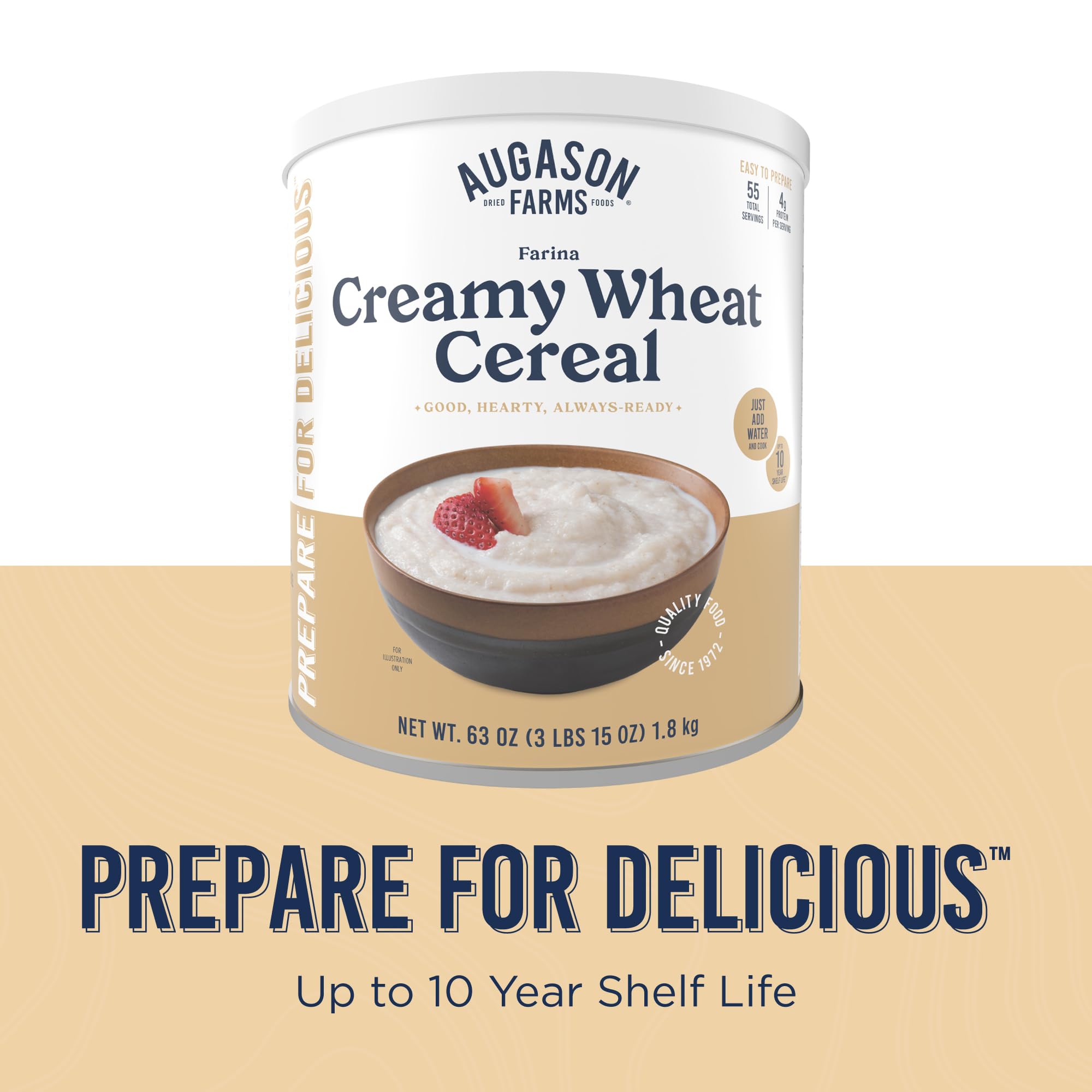 Pantry corner with Augason Farms Creamy Wheat Cereal stored for easy access