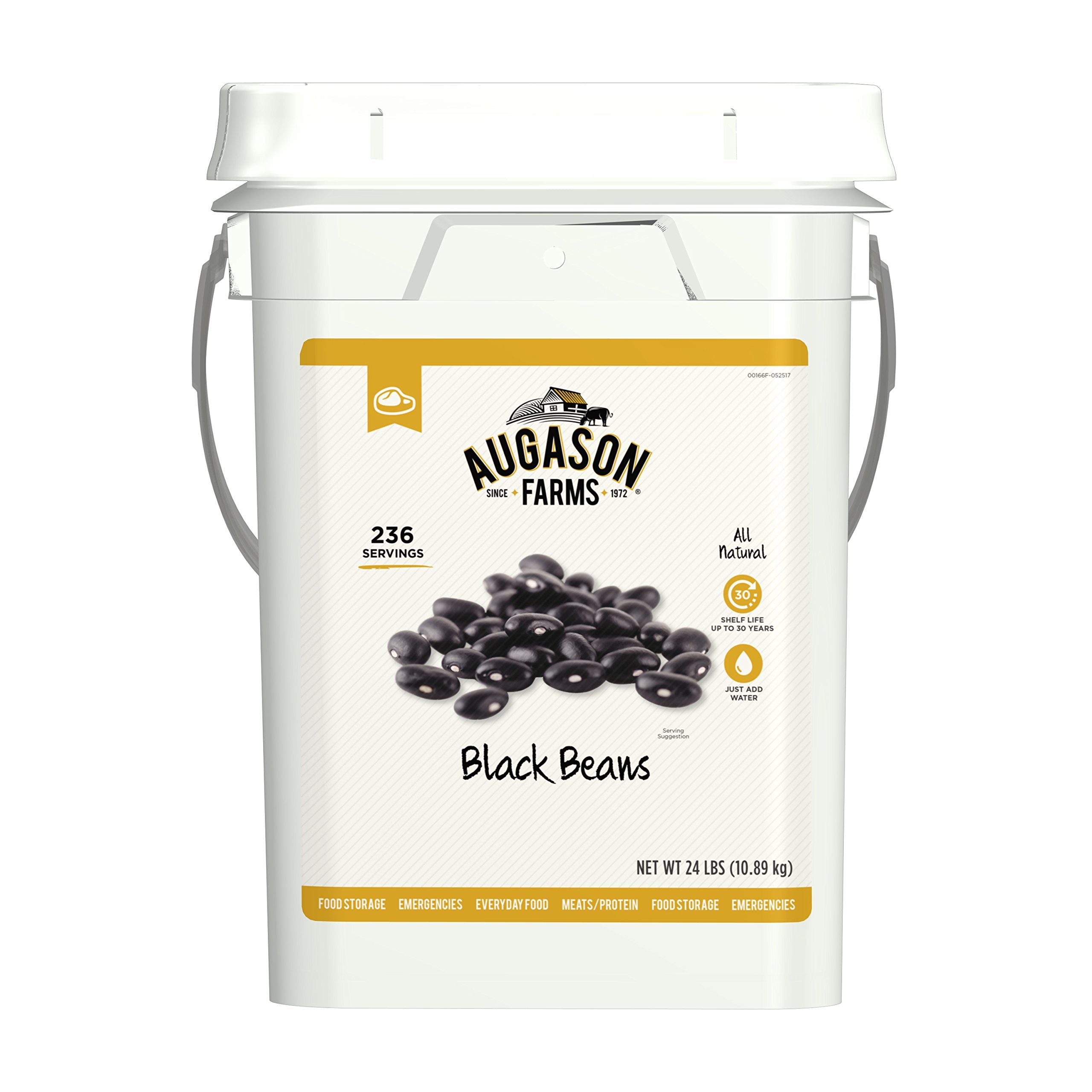 Augason Farms Dried Black Beans in a four-gallon bucket for long-term emergency storage.