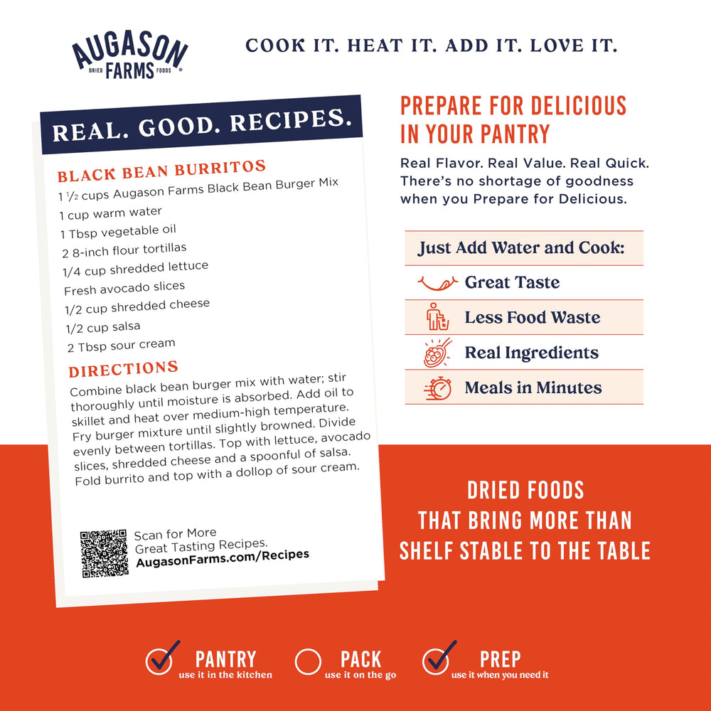Prepper setup using Augason Farms for emergency food storage.