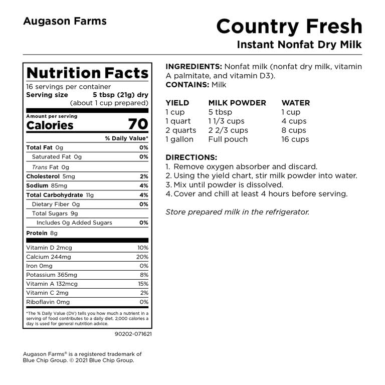 Augason Farms gluten-free milk powder suitable for gluten-free kitchens.