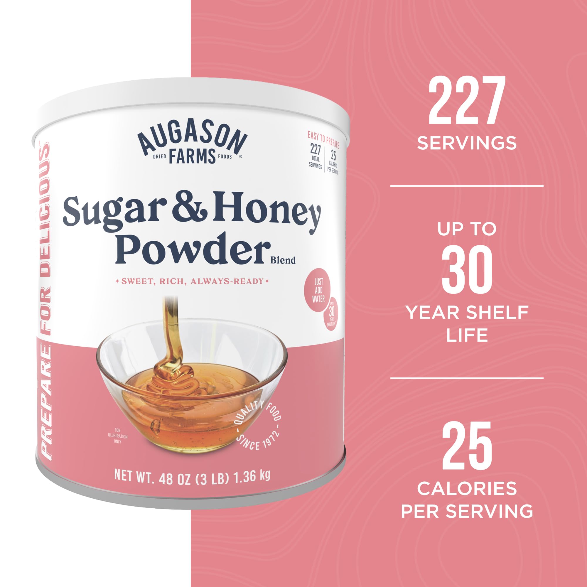 Augason Farms honey sugar powder mix with water to create liquid honey.