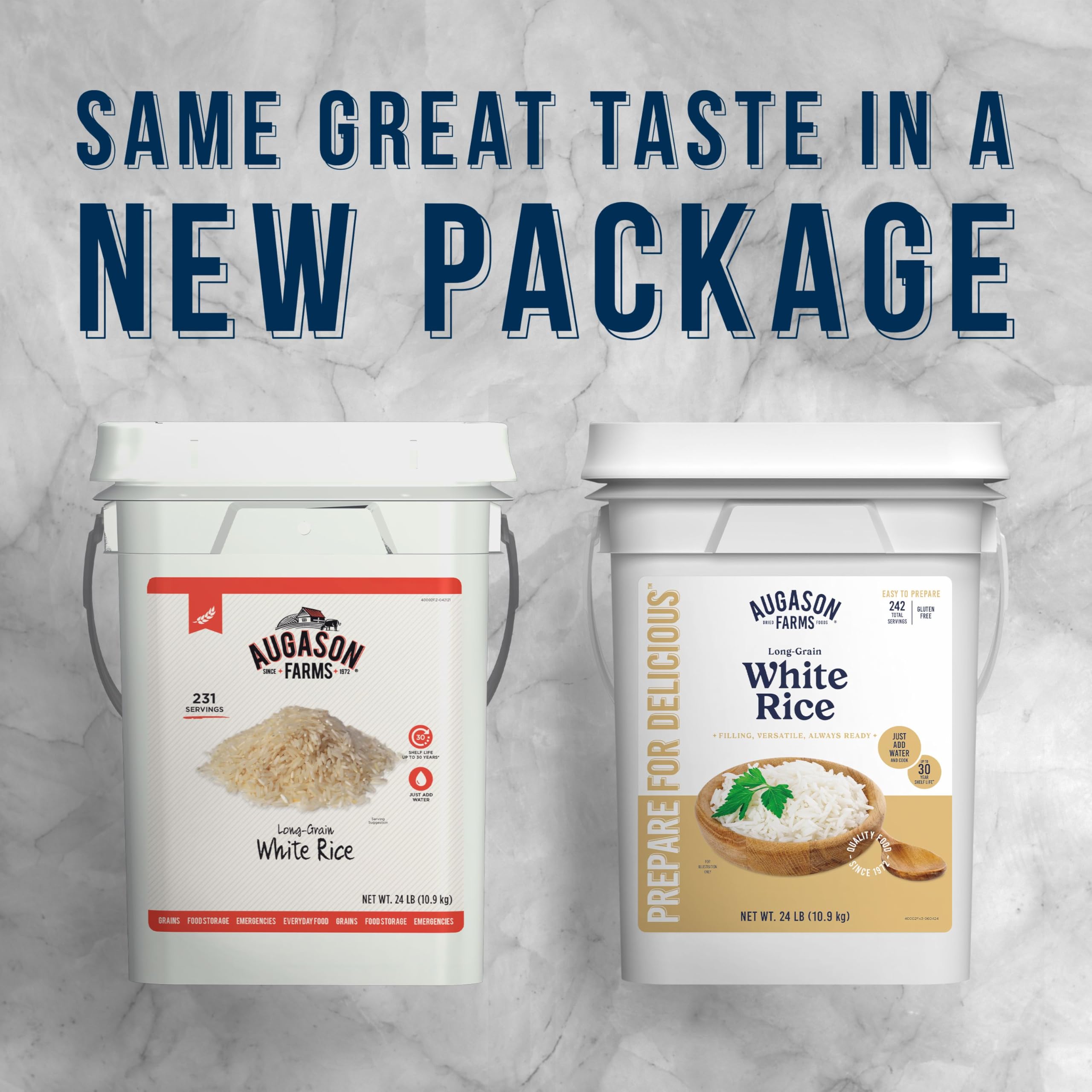 Augason Farms long-grain white rice pail kitchen use ready for meals