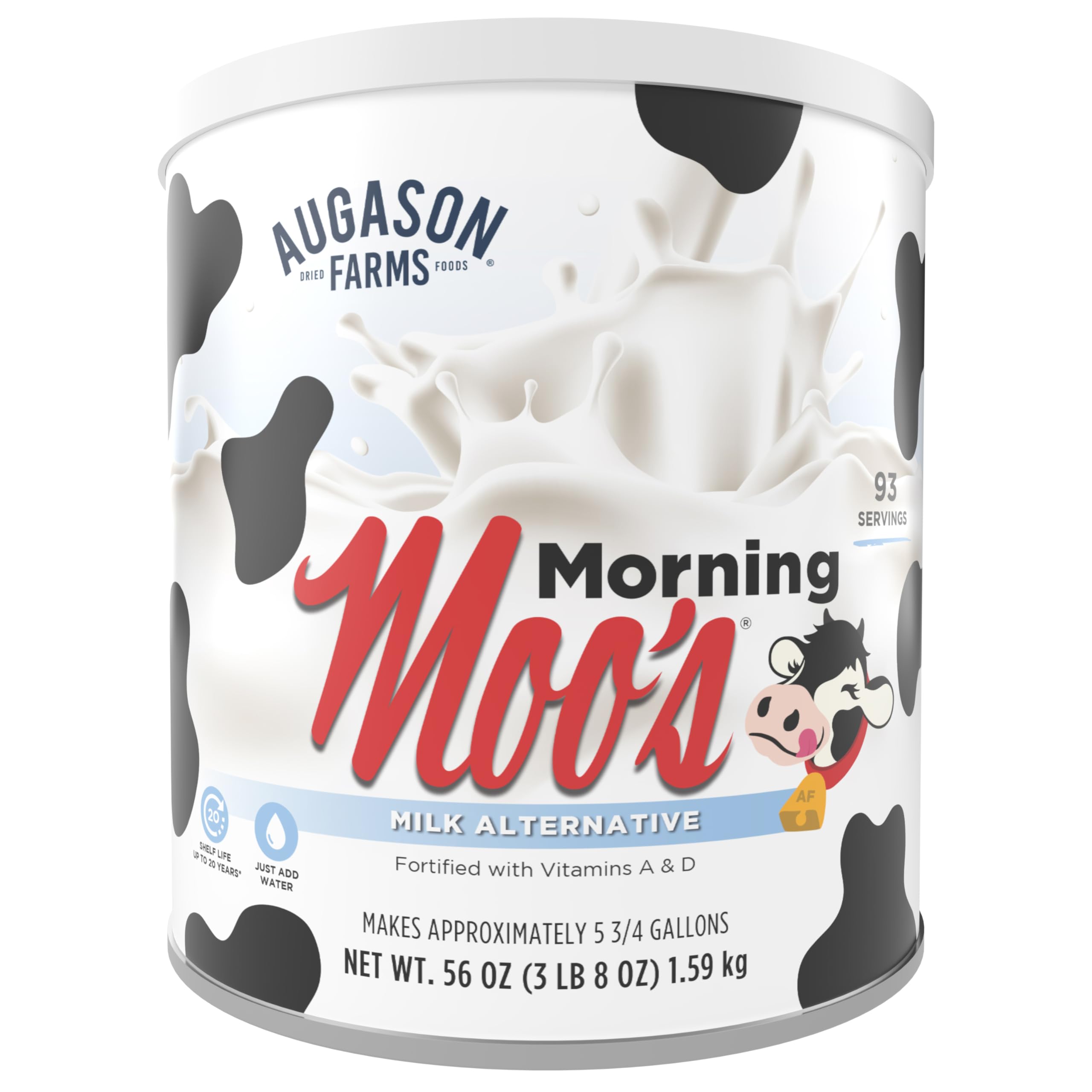 Augason Farms Morning Moo's bottle pour shows easy reconstitution for everyday use