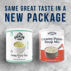 Augason Farms Creamy Potato Soup Cooking Steps image demonstrates easy preparation with just water.