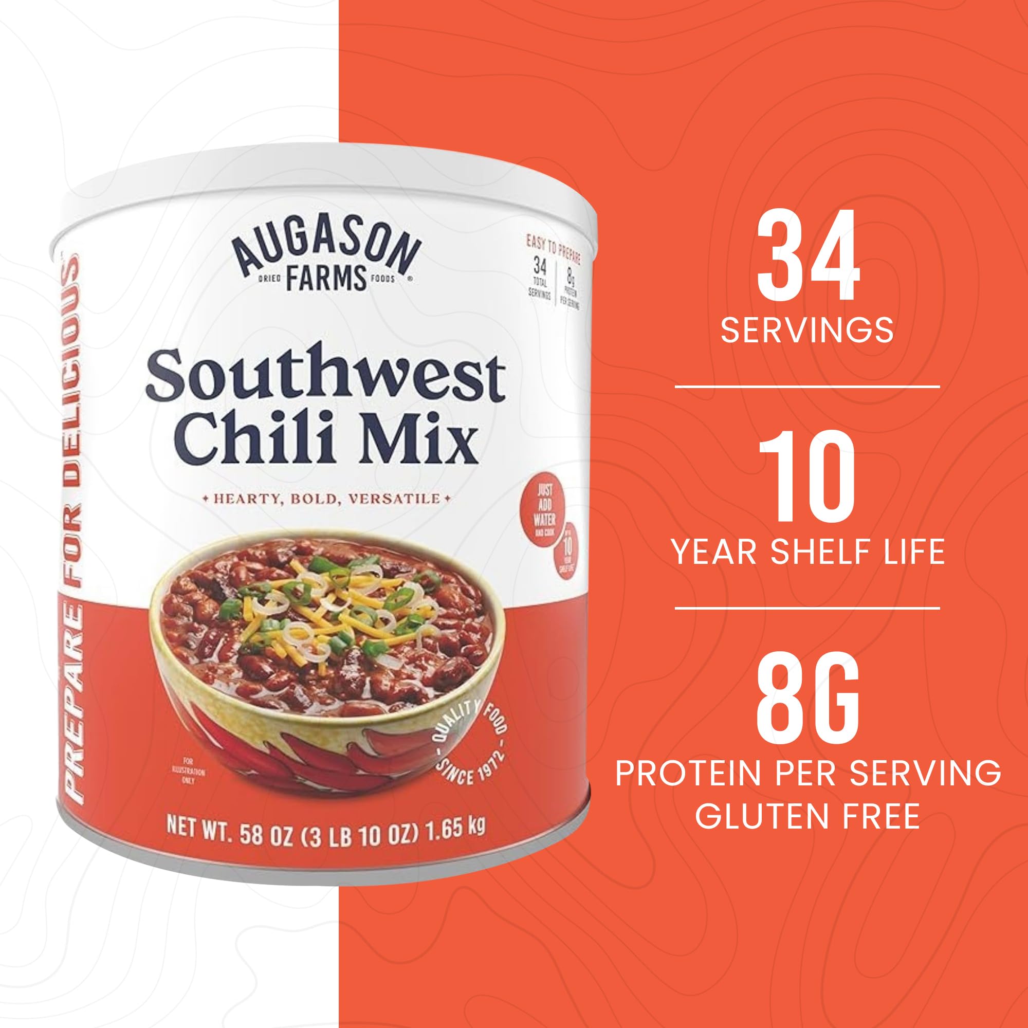 Augason Farms Southwest Chili Mix ingredients panel for easy meal planning