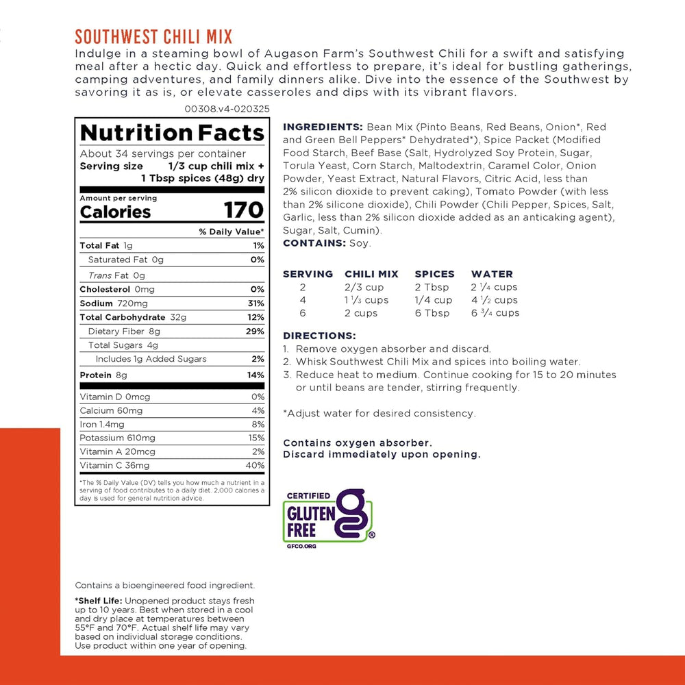 Augason Farms label highlights gluten-free recipe and 10-year shelf life