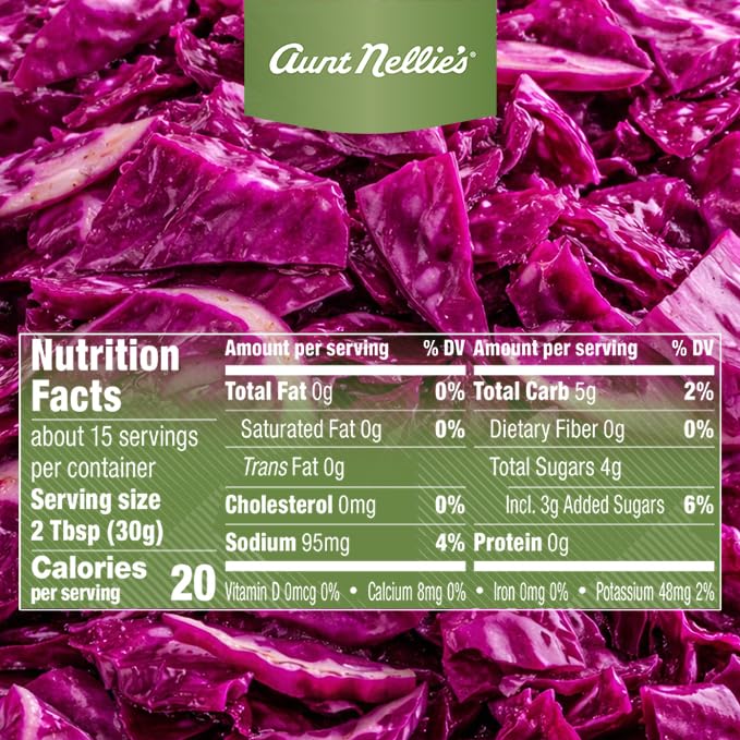 Aunt Nellie's Sweet & Sour Red Cabbage jar side view, ideal for quick meals