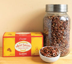 Aunt Sally's Creamy Classic Pralines close-up pecans and creamy texture.