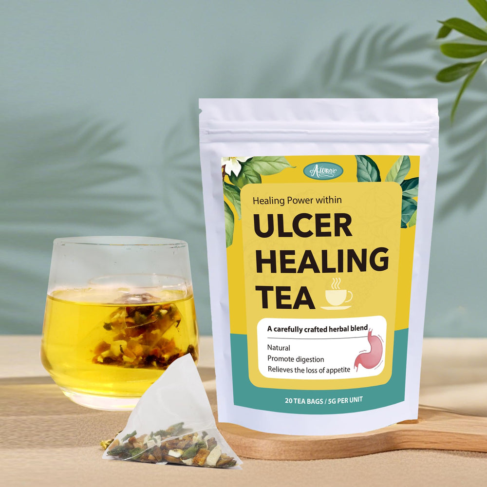 Auranic Ulcer Healing Tea dry-pcs image, highlighting natural, preservative-free blend for daily use.