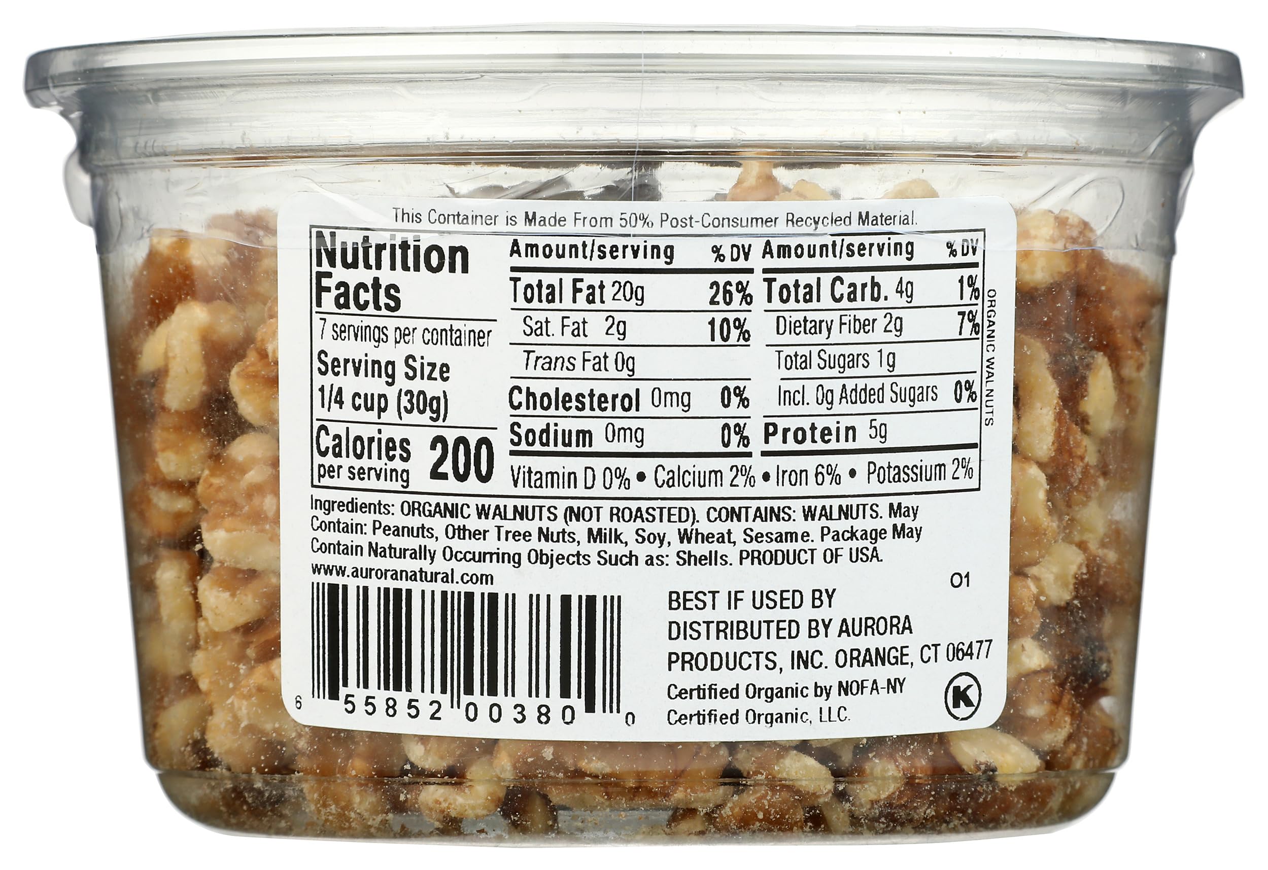 Aurora Organic Walnut Halves in a bowl; crunchy salad topping.