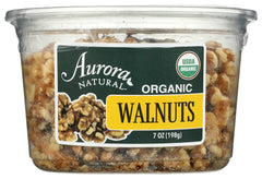Aurora Organic Walnut Halves pack front; ideal for snacking.