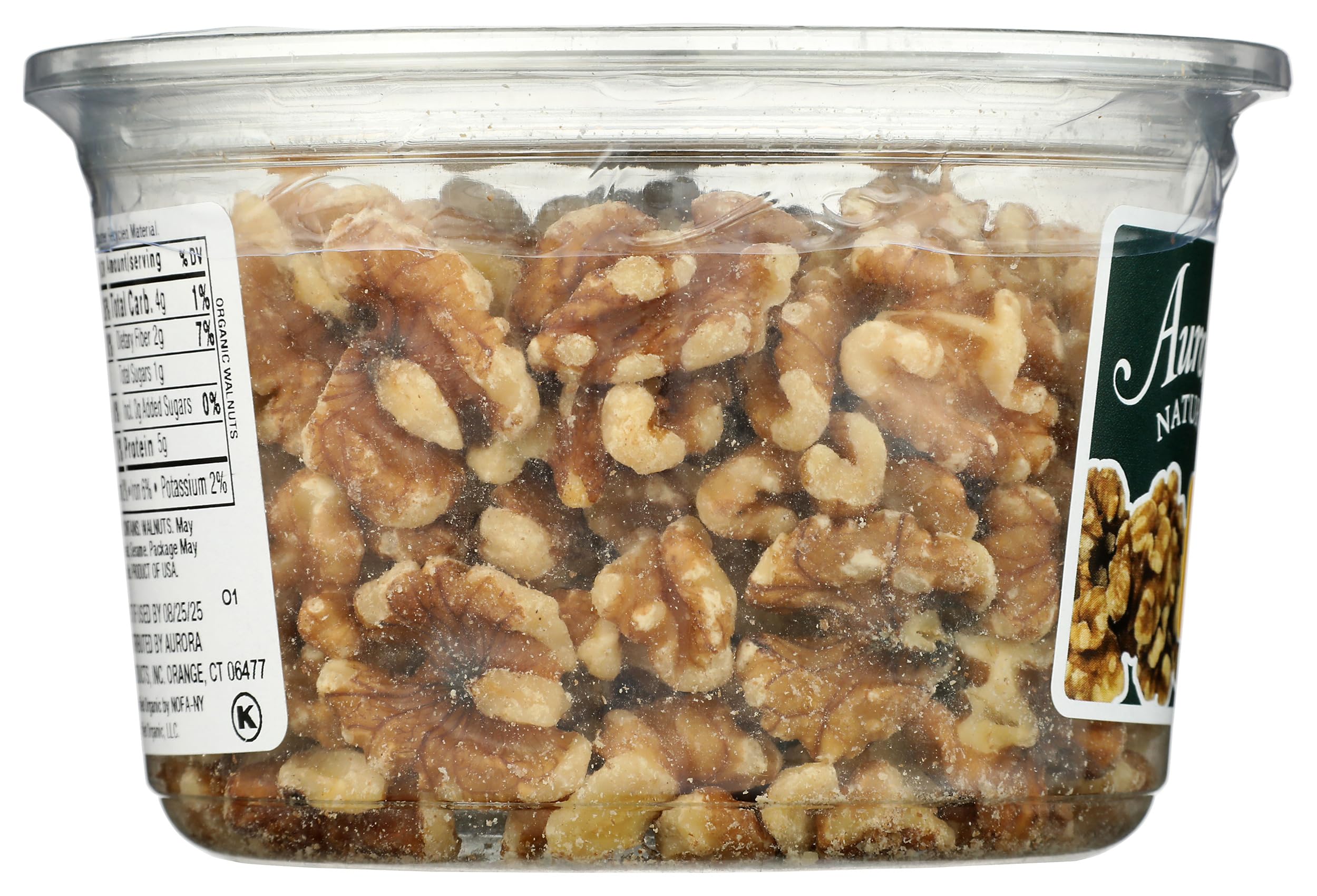 Aurora Organic Walnut Halves on snack plate; portable.