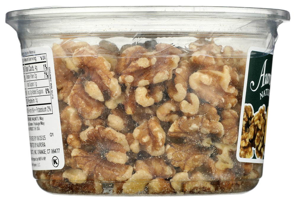 Aurora Organic Walnut Halves on snack plate; portable.