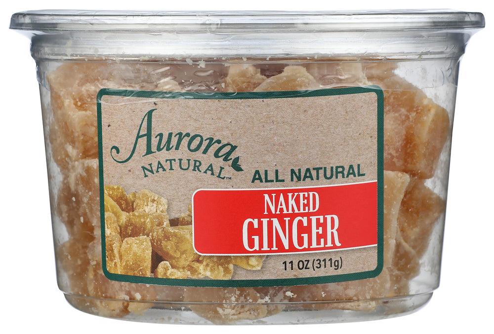 Aurora Products crystallized ginger chunks 11 oz bag, chewy and flavorful.