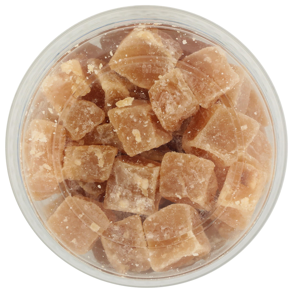 Aurora ginger chunks in a resealable bag as pantry staple.