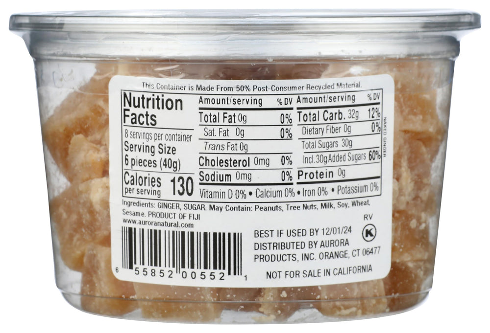 Close-up of sugar-coated ginger chunks from Aurora.
