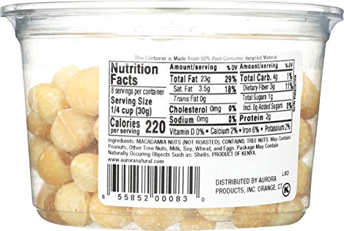Aurora Macadamia Nuts Raw bag on counter for quick snacking.